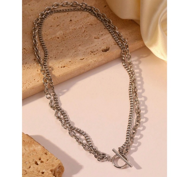 Luxe Silver Tone Stainless Steel Chunky Chain Statement Necklace - Picture 3 of 4